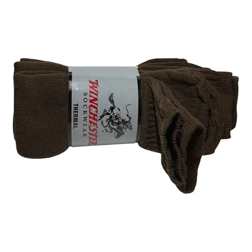 6 Pairs Winchester Thermal Crew Socks Brown Hunting Work Outdoor Boot Socks